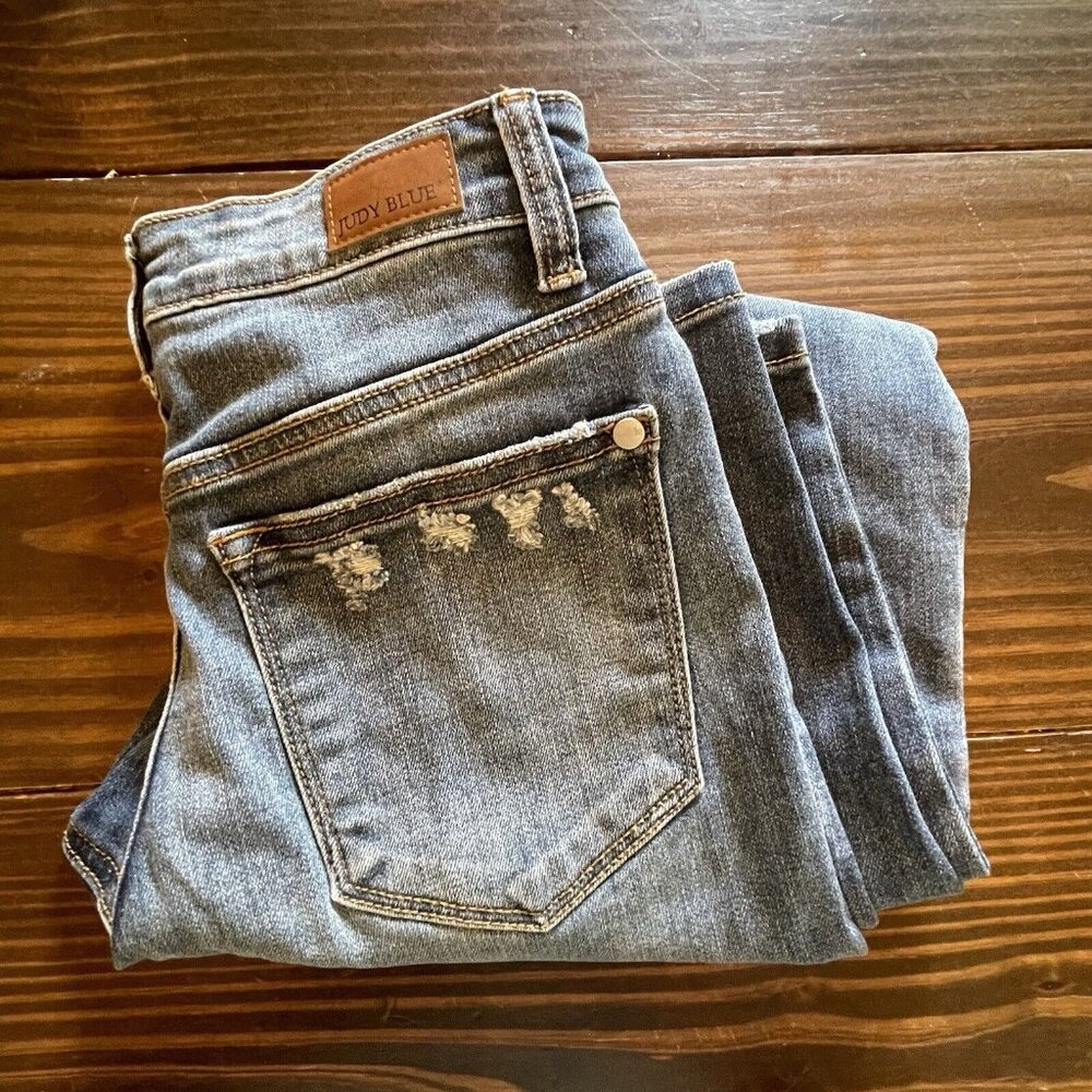 Judy Blue Slim Fit Jeans 0/24 Distressed Medium Wash Mid Rise Stretch Denim - Picture 13 of 13